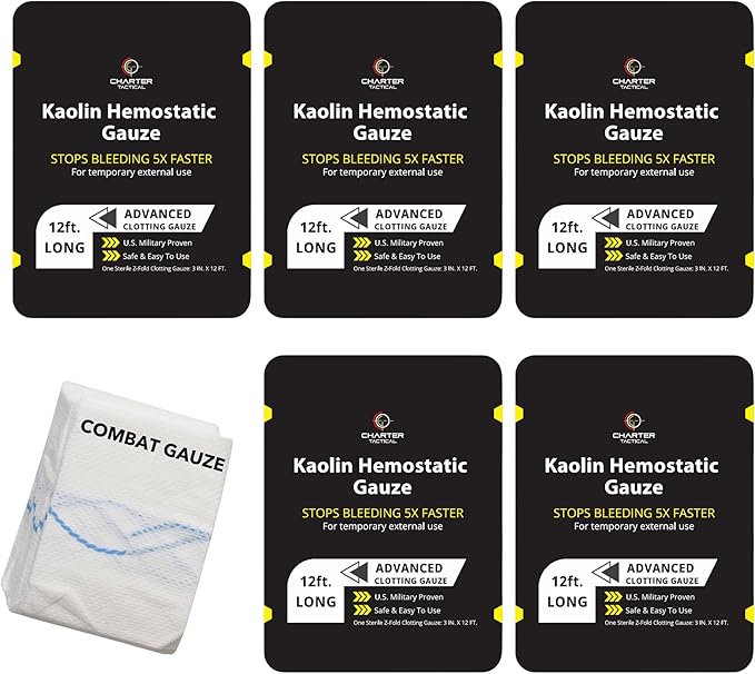First Aid Advanced Quick Clotting Combat - Flexible Hemostatic - Stop The Bleed kit Faster Wound Packing with Quick Clotting Medical - Survival Kit Supplies - 3" x 12.5' (CT-Gauze-5)
