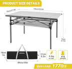 KingCamp Folding Camping Table, Portable Camp Table Foldable Aluminum Roll Up Seamless Desktop with Storage and Tall Legs for Outdoor Backyard Picnic