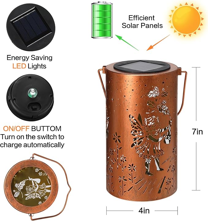 Solar Lanterns Outdoor Waterproof Flower Fairy Garden Decorations Gifts for Women Gifts for Mom Grandma Birthday Gifts Hanging Solar Lanterns Outdoor for Patio Decoration, Deck, Lawn, Passageway