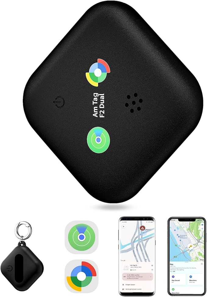 Dual-System Compatible Bluetooth Tracker for iOS or Android Key Finder, Item Locator, Smart Luggage Tracker, Pet Tracker Works with Apple Find My or Google Find Hub IP67 Waterproof Rating