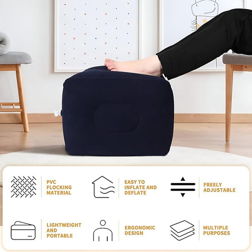 1pc Inflatable Foot Rest Pillow Air Travel Foot Rest Adjustable Height Airplane Under Desk Foot Rest
