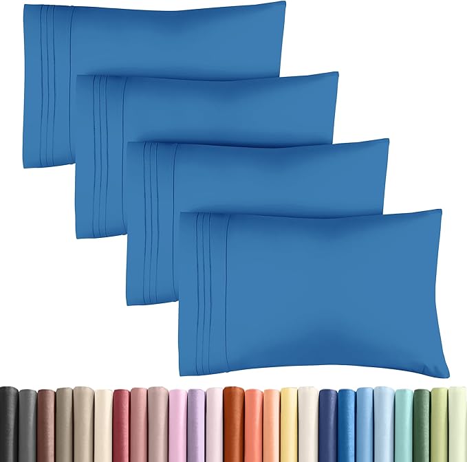CGK Unlimited Queen Size Microfiber Pillowcase Set of 4 - Soft, Premium Quality, Machine Washable, 20x40, 20x36 & 20x48 Pillows for Sleeping - Royal Blue