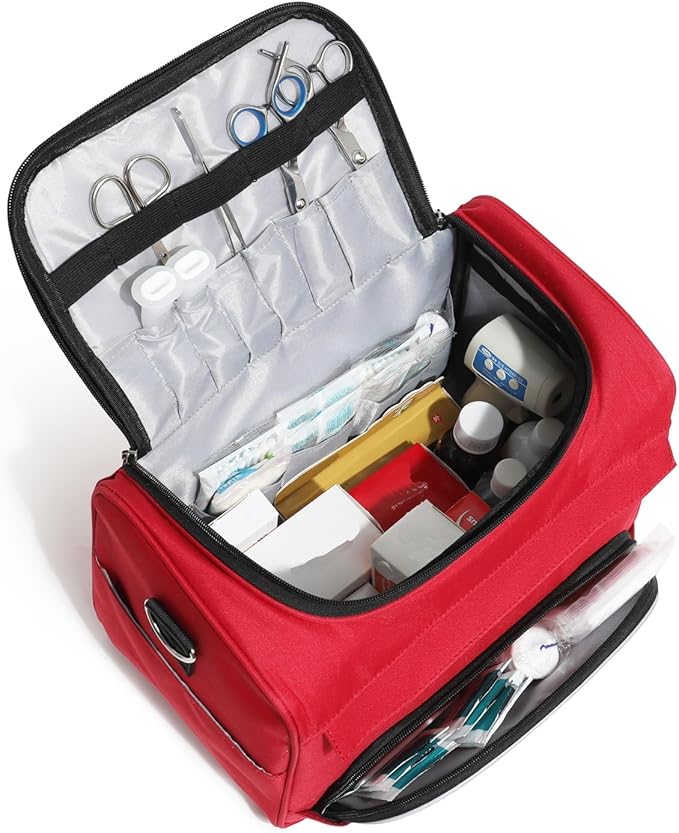 Empty Red First Responder Bag On Call Trauma Bag EMT First Aid Carrier for Paramedics and Emergency Medical Supplies Kit (Red)