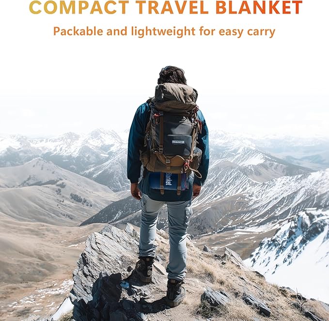 Camping Blanket, Packable Down Alternative Puffy Outdoor Blankets Lightweight Water-Resistant Compact Outdoor Blanket for Airplane Travel Picnic Stadium Hiking Party Cold Weather 55"x78.8"