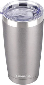 SUNWILL Travel Coffee Tumbler 20 oz, Insulated Mug with Lid, Stainless Steel Cup for Hot and Cold Drinks, Cool Grey