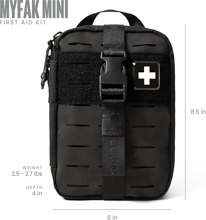My Medic MyFak Mini First Aid Kit - Small and Lightweight for Camping Hiking and Backpacking - IFAK with 70 Items - HSA/FSA Great for Travel - Black