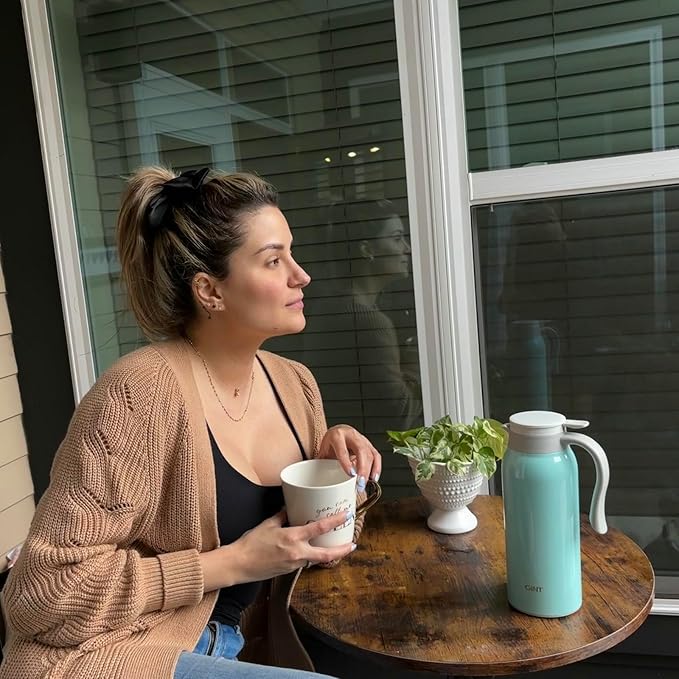 GiNT 51 Oz Stainless Steel Thermal Coffee Carafe, Double Walled Vacuum Insulated Flask, 12 Hour Heat Retention, 1.5 Liter Tea, Water, and Coffee Dispenser (Upgraded version Blue)