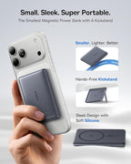 Baseus Picogo Power Bank, Smallest Qi2 Certified 15W MagSafe Portable Charger, 0.5" Ultra Slim 5000mAh Magnetic Battery Pack with Stand, Alloy Wireless Charger for iPhone 17 Pro Max/17 Air/16 Series