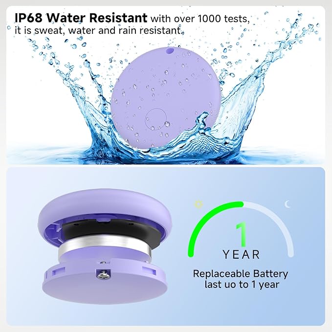 JTD Air Tracker Tags 5 Pack for Find My, 2026 Upgraded with IP68 Waterproof Item Finder with Left-Behind Alert, 5 Colors for Keys, Luggage, Backpack, Wallet. iOS Only.