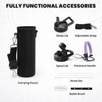 Insulated Water Bottle 24oz, Triple Wall Vacuum Stainless Steel (Cold for 48 Hrs, Hot for 24Hrs), Leak Proof & Non-BPA, 24oz Hydro Water Flask with Paracord Handle & Straw Spout Lids