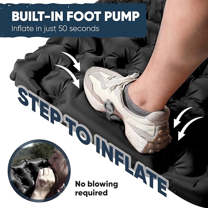 POWERLIX Camping Sleeping Pad 2 Pack, Foot Pump Sleeping Pad for Camping with Built in Pillow, Inflatable Camping Mat, Lightweight Compact Air Mattress Pad for Backpacking Hiking Travelling