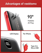VEEKTOMX Portable Charger with Built in Cables 20000mAh, Power Bank for iPhone with AC Wall Plug, Fast Charging USB C Slim Battery Pack with LED Display Compatible with iPhone15/14/13, Samsung