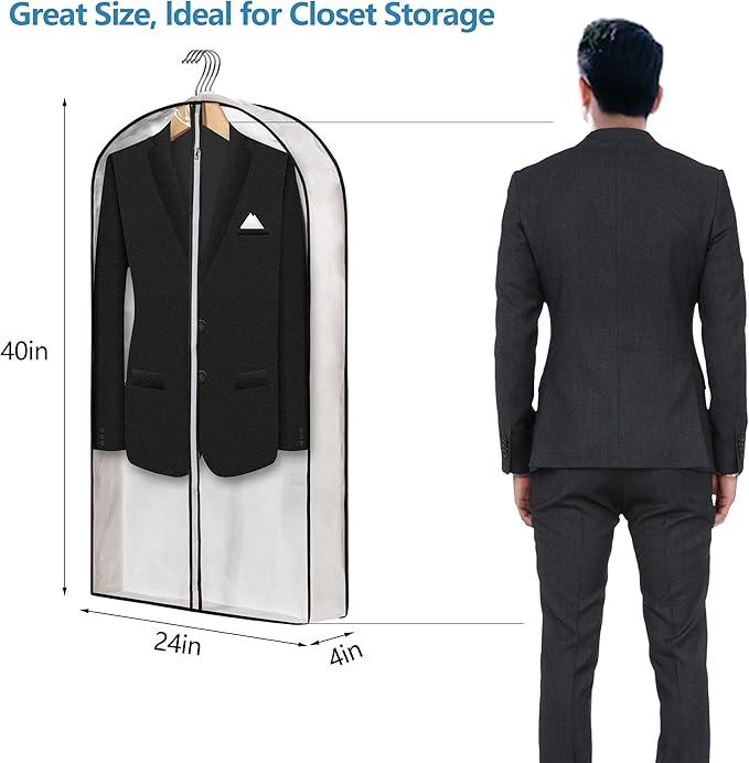 MsKitchen Clear Plastic Hanging Clothes Bags with 4" Gusseted Garment Bags for Storage, Suits, Coats, Sweaters, Shirts - 24" x 40" x 4"",3 Pack