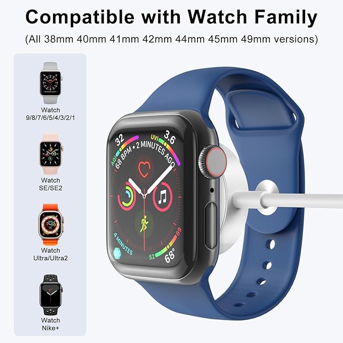 2Pack 6.6ft/2m for Apple Watch Charger USB Magnetic Wireless Fast iWatch Charger Portable Compatible with iWatch Ultra/Series 9/8/7/6/SE/SE2/5/4/3/2/1-White