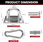 sprookber 304 Stainless Steel Pad Eye Snap Hooks, M10 Heavy Duty Ceiling Hooks, 1700lb Capacity Hammock Swing Hanging kit, Plant Hangers, Marine Hardware Staple Hook Loop with Screws, Set of 8