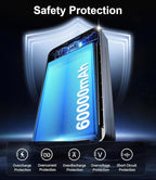 Portable Charger Power Bank - 60,000mAh Battery Pack, 22.5W Fast Charging Phone Charger with USB-C/iOS/Micro-USB Cable, Powerbank for iPhone 17 16 15 14 13 Samsung Google,for Travel Camping Essentials