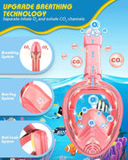 QingSong Kids Snorkel Mask Full Face, Snorkeling Set with Camera Mount, Foldable 180 Degree Panoramic View Snorkeling Gear Anti-Fog Anti-Leak