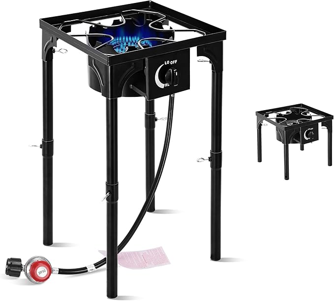 Outdoor Camping Stove, 130000 BTU, High Pressure Single Burner, Propane Gas Cooker with Detachable Legs, 30 PSI Regulator