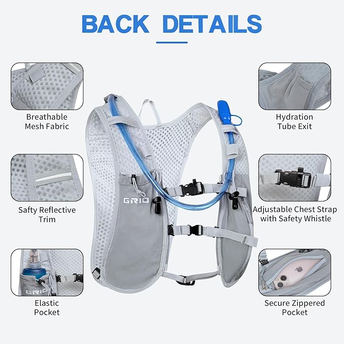 Running Vest for Women Men, Adjustable Chest Straps Running Hydration Vest with 1.5L Water Bladder, Lightweight Breathable Reflective Hydration Pack for Marathon, Trail, Hiking, Cycling