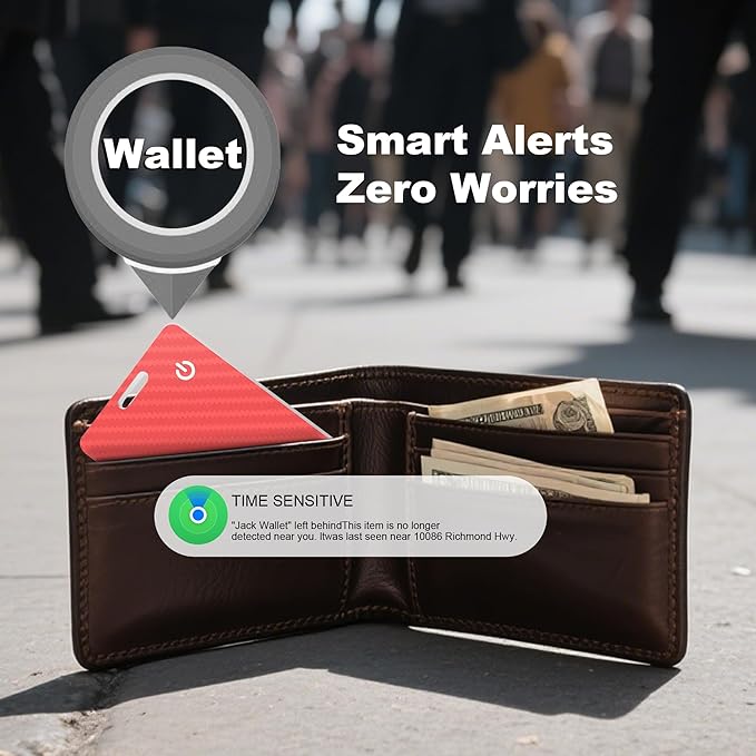 Wallet Tracker Card, Slim Rechargeable Bluetooth Item Locator, Smart Finder Compatible with Apple Find My for Wallet, Luggage, Passport, IP68 Waterproof (iOS Only) (Carbon Fiber Red)