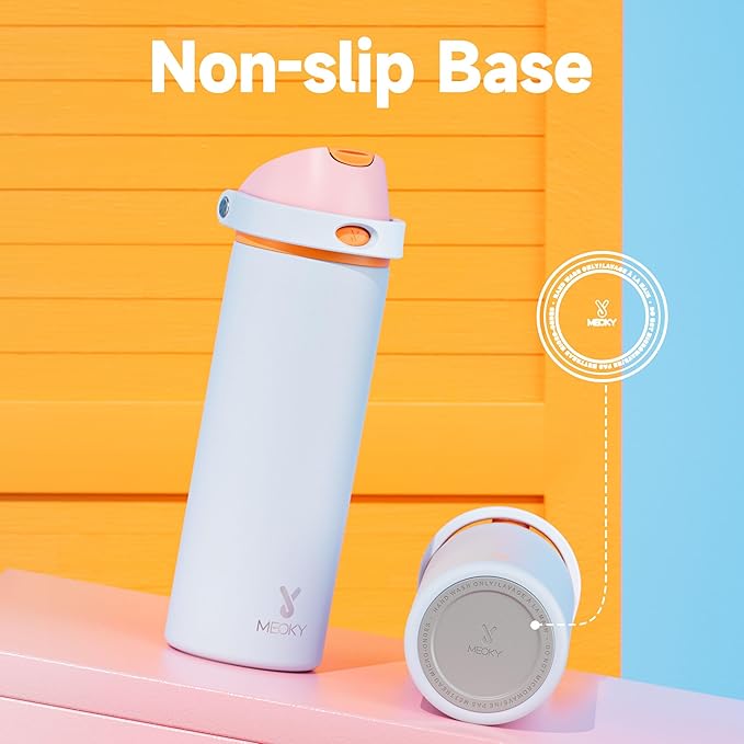 24 oz Insulated Water Bottle with Straw: Meoky Stainless Steel Metal Water Bottle with 2-in-1 Lid - Leak Proof, Cold for 24 Hours, Fits in Car Cup Holder, BPA-Free for Gym Travel Sports, Periwinkle