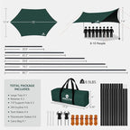 Camping Tarp with Poles & Retainer,15x12.5FT Large Waterproof 210D Oxford Cloth Camping Canopy, UV Blocking Rate 99.99% Tent Tarp Car Awning for Outdoor, Picnic, Hammock, Car, Backpacking(Green-Black)