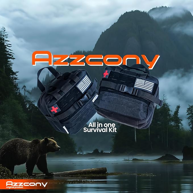 Emergency Survival Kit with First Aid Gears and Supplies - EDC Go Bugout Bag - Get Home Backpack for Camping Outdoor - Tactical Military Molle Pouch Grade - Gift for Man Woman