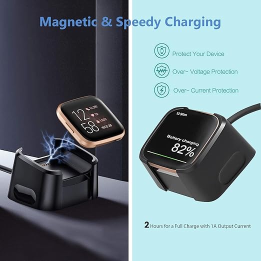 YCWZZH Fast Wall Charger for Fitbit Versa 2, USB Charging Cable Cord, Not for Versa 2 Lite, Black, 5V, 100-240V, 50-60Hz, Travel, Fast Charging