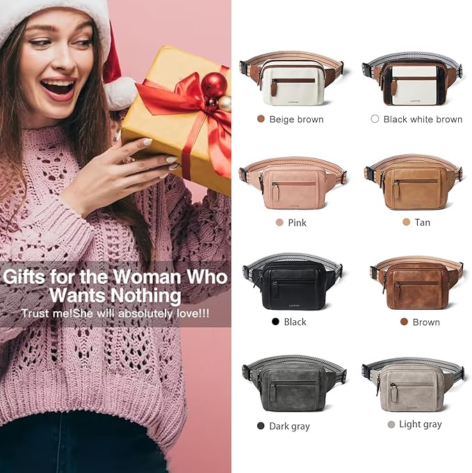 LATMAP 3L TRIPLE ZIP Fanny Packs Belt Bag For Women Men Crossbody Waist Pack Sling Chest Bum Travel Bag Purse Faux Leather Fashion Cute Dark Grey
