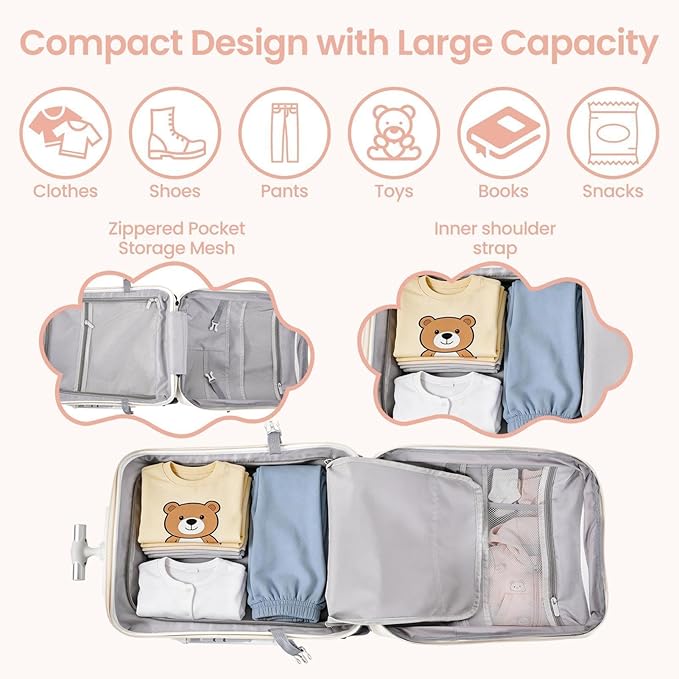 Kids Ride On Suitcase 20” Ride On Luggage with Expandable Zipper & Wheel Brake Ergonomic Seat & 110 Lbs Weight Capacity for Kids 3+ Pink