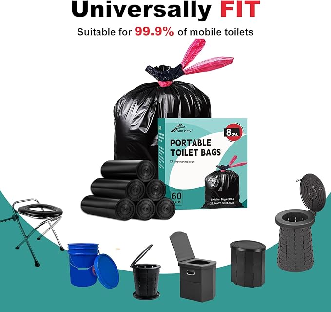 Portable Toilet Bags，Drawstring Camping Toilet Bags Toilet Trash Bags Leak-Proof, Waste Bags for Camping, Hiking, Traveling,Emergency, Outdoor Activities