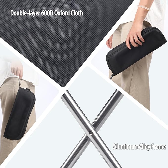 13-inch Lightweight Aluminum Folding Stool - Portable Compact Camping Stool Supports 300lbs, Handbag Style Carry - Ideal for Camping, Fishing, Backpacking, Outdoor, Travel