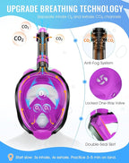 Greatever G2 Full Face Snorkel Mask with Latest Dry Top System,Foldable 180 Degree Panoramic View Snorkeling Mask with Camera Mount,Safe Breathing,Anti-Leak&Anti-Fog