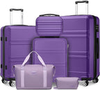 Kono Suitcase Set 3 Piece Luggage Set Expandable(only 28") Carry On Hardside Luggage with TSA Lock Spinner Wheels (Purple, 6 piece set)
