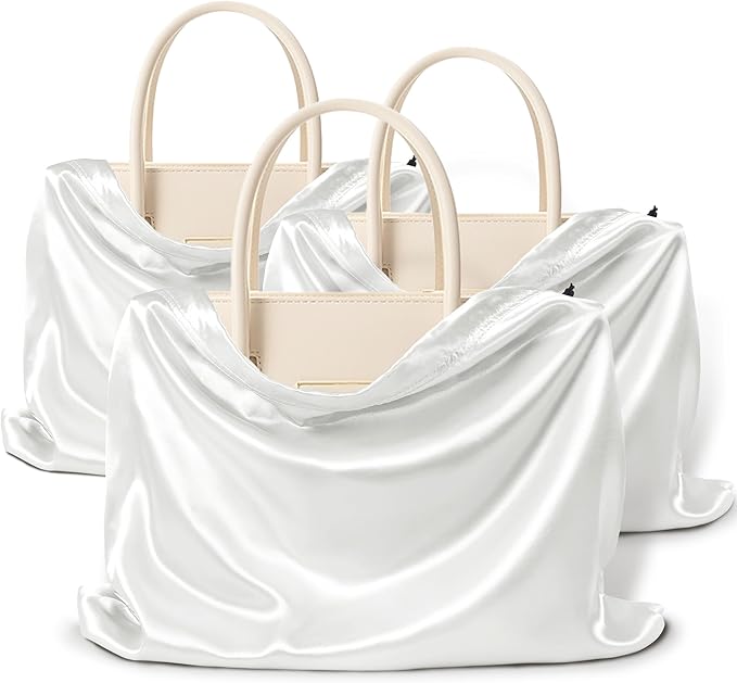 Vonty 3 Pack Silky Dust Bags for Shoes and Purses, Satin Drawstring Bag for HandBags Boots - White Shoe Bag Silk Dust Cover Bag Protector Travel Storage Pouch(19.6 x 15.7 In)