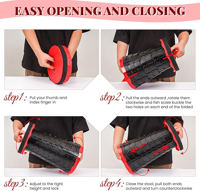 2 Pack Portable Telescoping Stools Collapsible Stool with Cushion,Retractable Foldingstool Max Load Capacity 400lbs, Portable Collapsible Stools for Camping Hiking Outdoor BBQ Black-Red