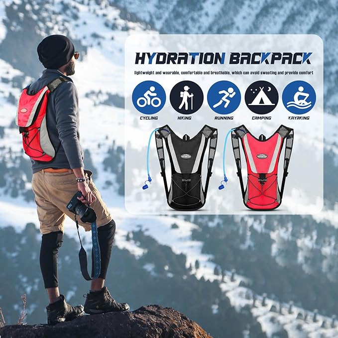 2 Pack Hydration Backpack Pack with 2L Water Bladder, Hiking Backpack with Hydration Bladder Water Rucksack Backpack Bladder Bag Cycling Bicycle Bike/Hiking Climbing Pouch