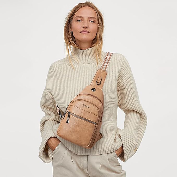 7L Sling Bag For Women Faux Leather Anti Theft Small Casual Daypack Backpack Fanny Pack Crossbody Chest Bags Purse Waterproof Tan