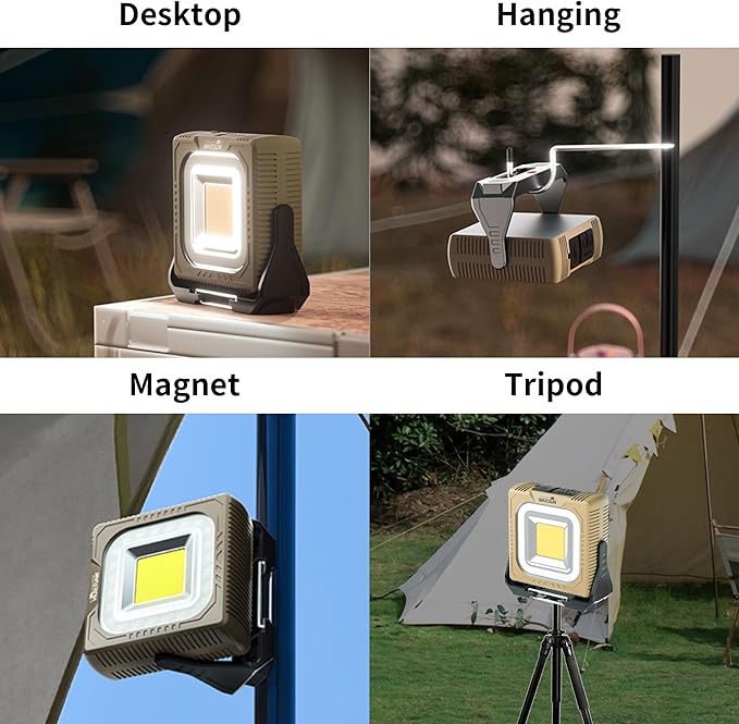 WARSUN Rechargeable LED Camping Lantern Mini Tripod Work Light 6 Modes, 1000 LM High Lumens Portable Magnetic Flashlight, Lightweight Tent Light, for Camping, Repair, Emergency