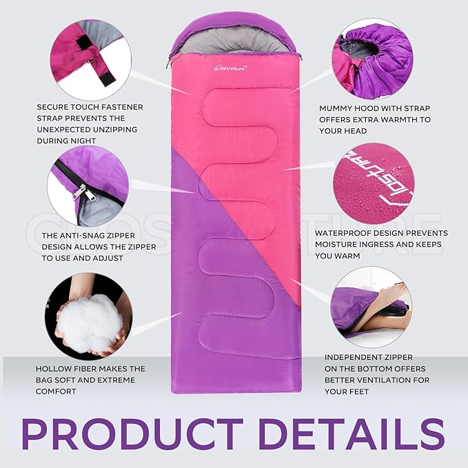 Clostnature Sleeping Bag for Adults and Kids - Lightweight Camping Sleeping Bag for Girls, Boys, Youths, Ultralight Backpacking Sleeping Bag for Cold Weather - Compression Sack Included(Left Zipper)