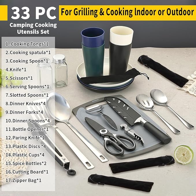 HOMQUEN Camping Essentials Camping Gear Must Haves，Cooking Utensils Set Rv Camping Accessories，Camper Gadgets for Outdoor Hiking Travel Picnic Barbecue Gifts