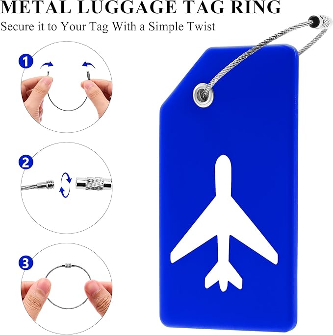 5 Pack Silicone Luggage Tag for Suitcases with Stainless Loop, TSA Approved, Privacy Protection Travel Essentials Bag Tags by Gostwo, Blue