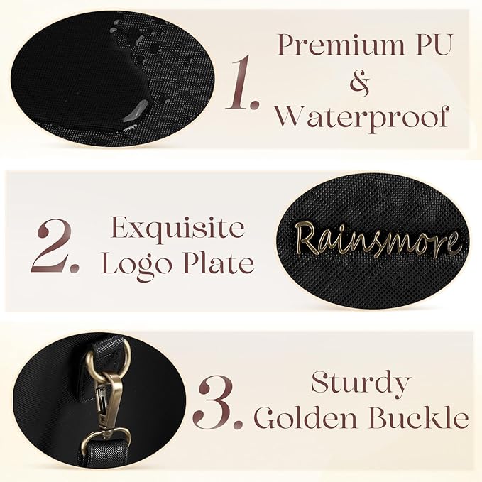 RAINSMORE Laptop Bag for Women 15.6 Inch PU Vegan Leather Work Tote Bag Waterproof Womens Briefcase Designer Computer Bags for Office Teacher College Travel Large Tote Purse Professional Black