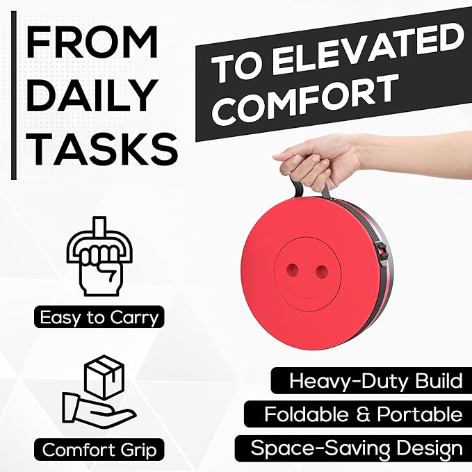 NEW IMPROVED PLASTIC MATERIAL QUALITY Collapsible Stool - Durable, Foldable, Adjustable Collapsible Seat for Outdoors, Camping, Home - Compact Portable - Versatile Telescopic Stool (Red)