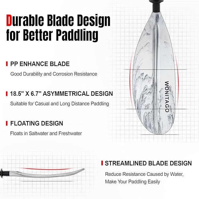 Kayak Paddles with Alloy Shaft and PP Blade, Floating Kayaking Oars, Adjustable 230-250 cm/90-98 Inches, 210-230 cm/82-90 Inches