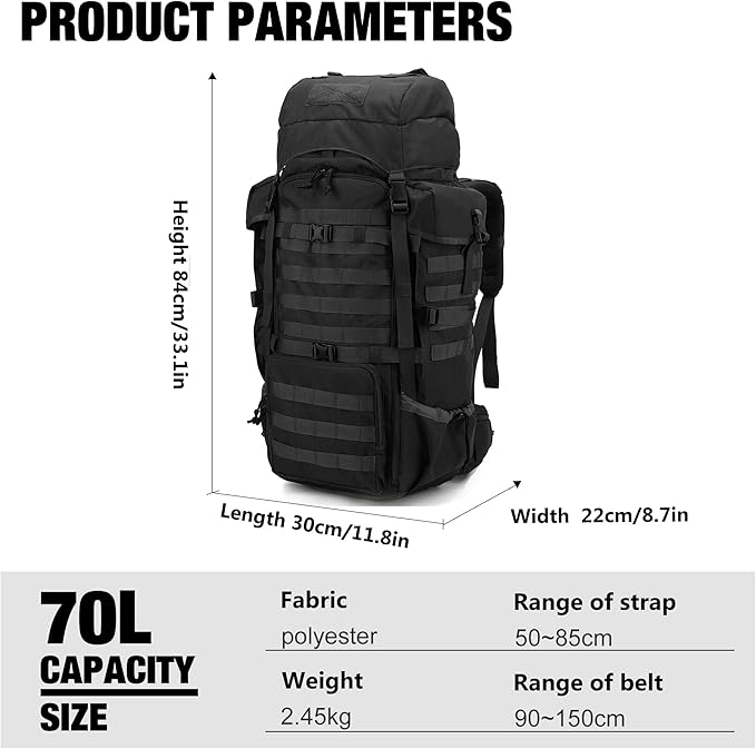 Mardingtop 70L Internal Frame Backpack for Hunting,Camping,Hiking Backpacking Backpack with Rain Cover