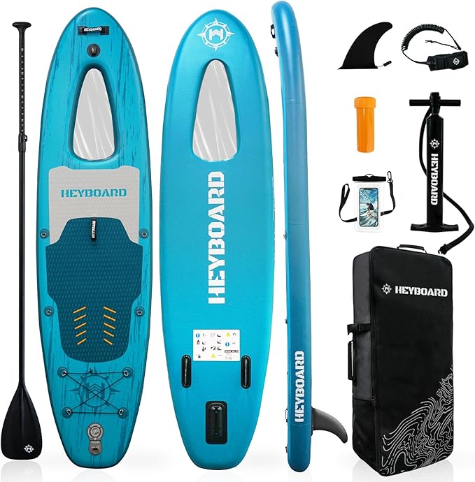 HEYBOARD Inflatable Stand Up Paddle Board 10'6"×32"×6" Standup Paddleboard with Premium SUP Accessories & Backpack, Non-Slip Deck, Waterproof Bag, Leash, Paddle, Hand Pump