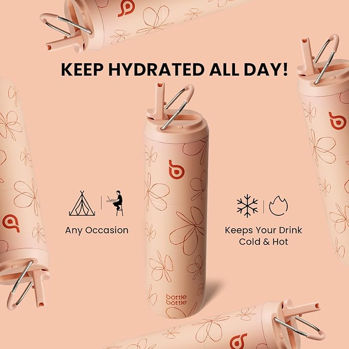 BOTTLE BOTTLE Insulated Water Bottle 24oz with Straw Lid and Handle for Sports Travel Gym Stainless Steel Water Bottles Double-Wall Vacuum Metal Leak Proof BPA-Free