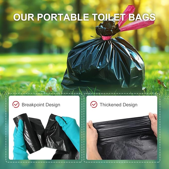 Portable Toilet Bags，Drawstring Camping Toilet Bags Toilet Trash Bags Leak-Proof, Waste Bags for Camping, Hiking, Traveling,Emergency, Outdoor Activities