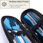 Travel Utensils with Case, Quatish Portable Silverware Set for Work, Stainless Steel Reusable Travel Cutlery Set, Fork and Spoon Set for Camping, Picnic, Gadgets, Lunch Box for Men, Blue